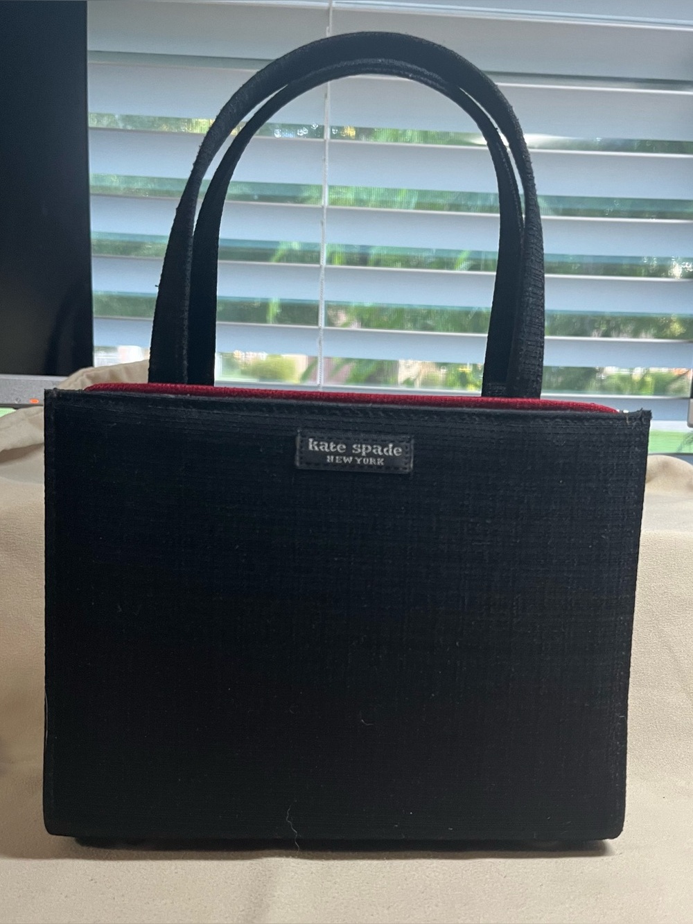Kate Spade Sam Icon Mini Black Tote with Red Trim and Gingham Interior - EUC